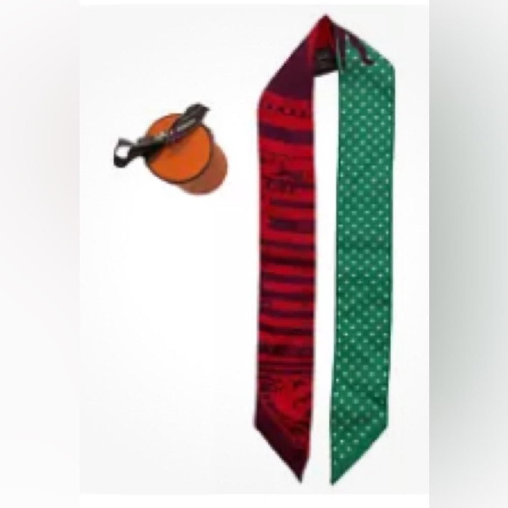 Hermes ASTROLOGIE DOT Silk Vibrant Red and Green Twilly Scarf